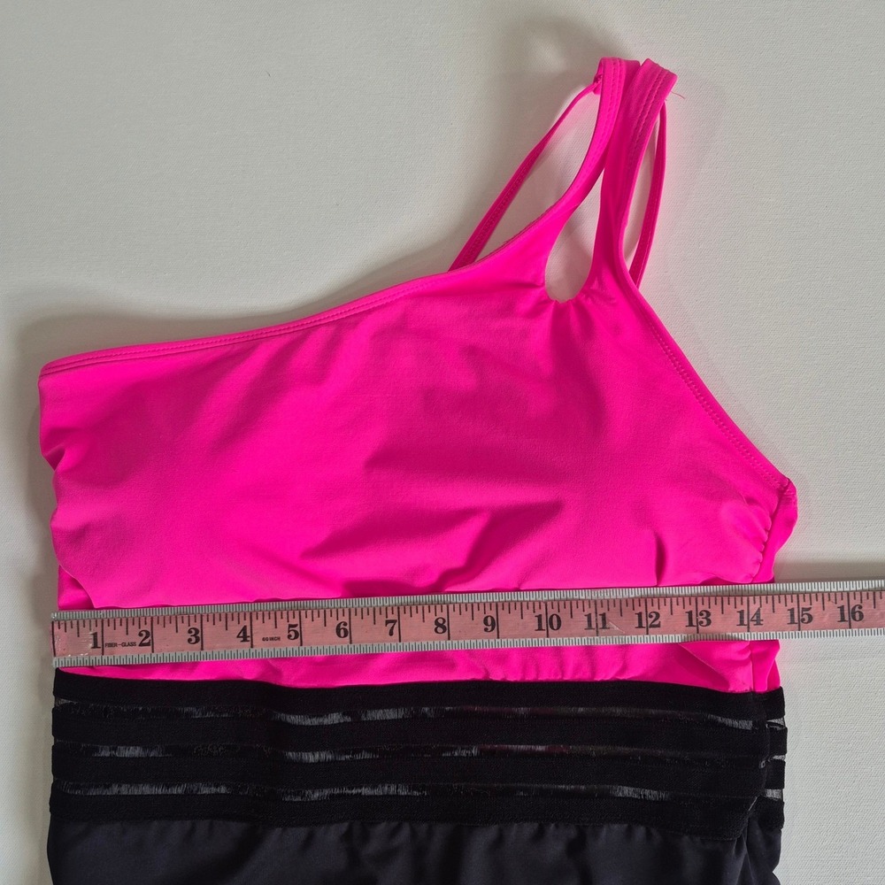 Holipick Womens One Piece Swimsuit Pink Black One Shoulder Mesh XL New With Tags - Picture 3 of 8